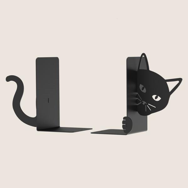 Innbee® Buchstütze Schwarz Katze Bücherhalter Ständer Metall Bücherregal Book